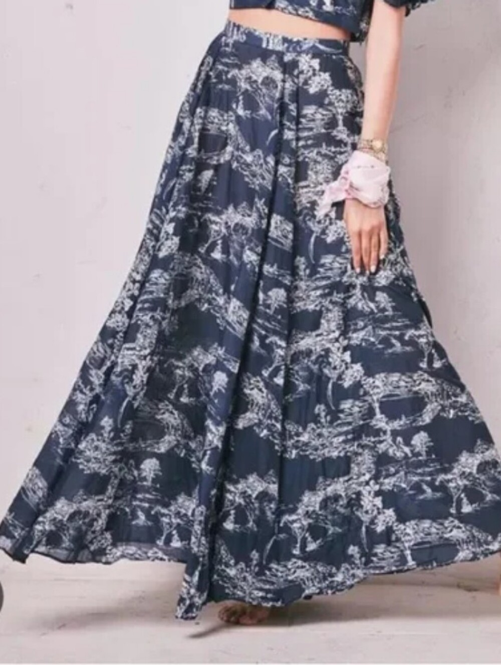 LoveShackFancy Rosetta Toile Print Navy Maxi Midi Skirt Small S Cotton Silk